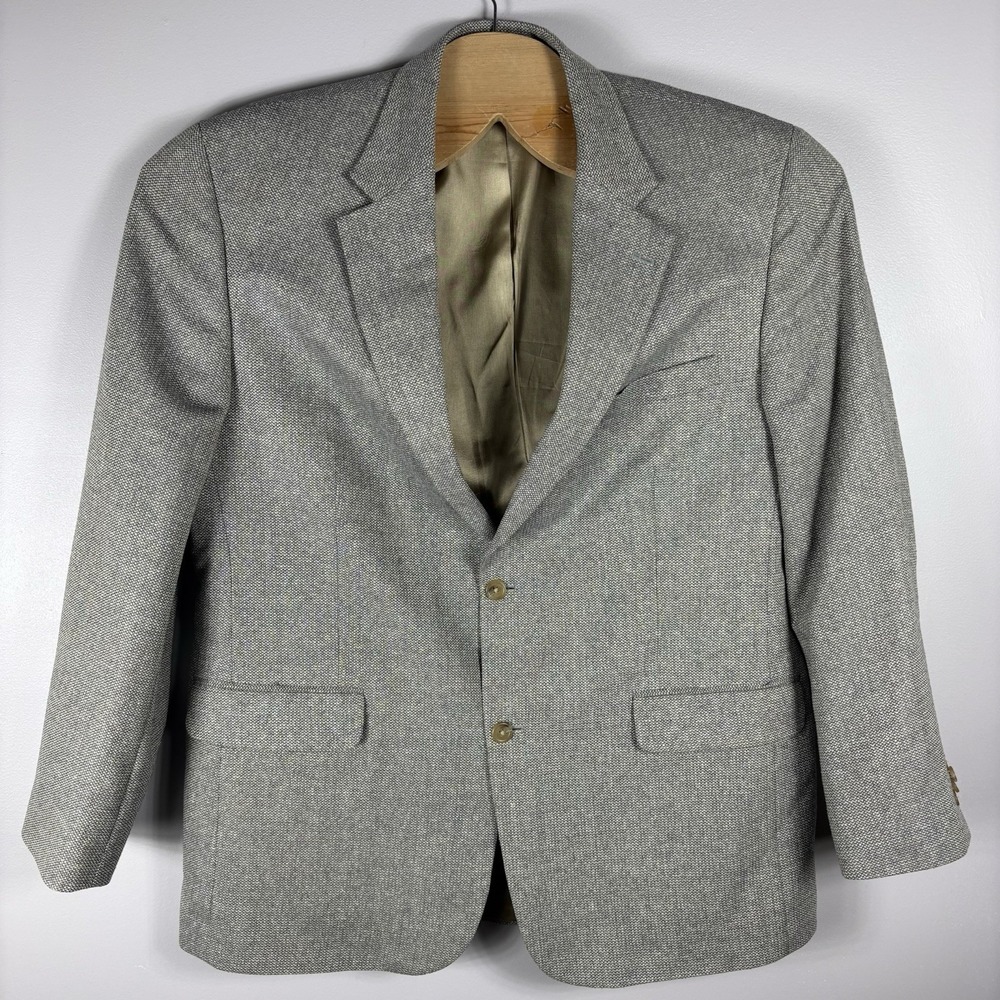 Lands' End Men's 46L Gray Beige Silk Wool Blend Single Vent Two Button Blazer